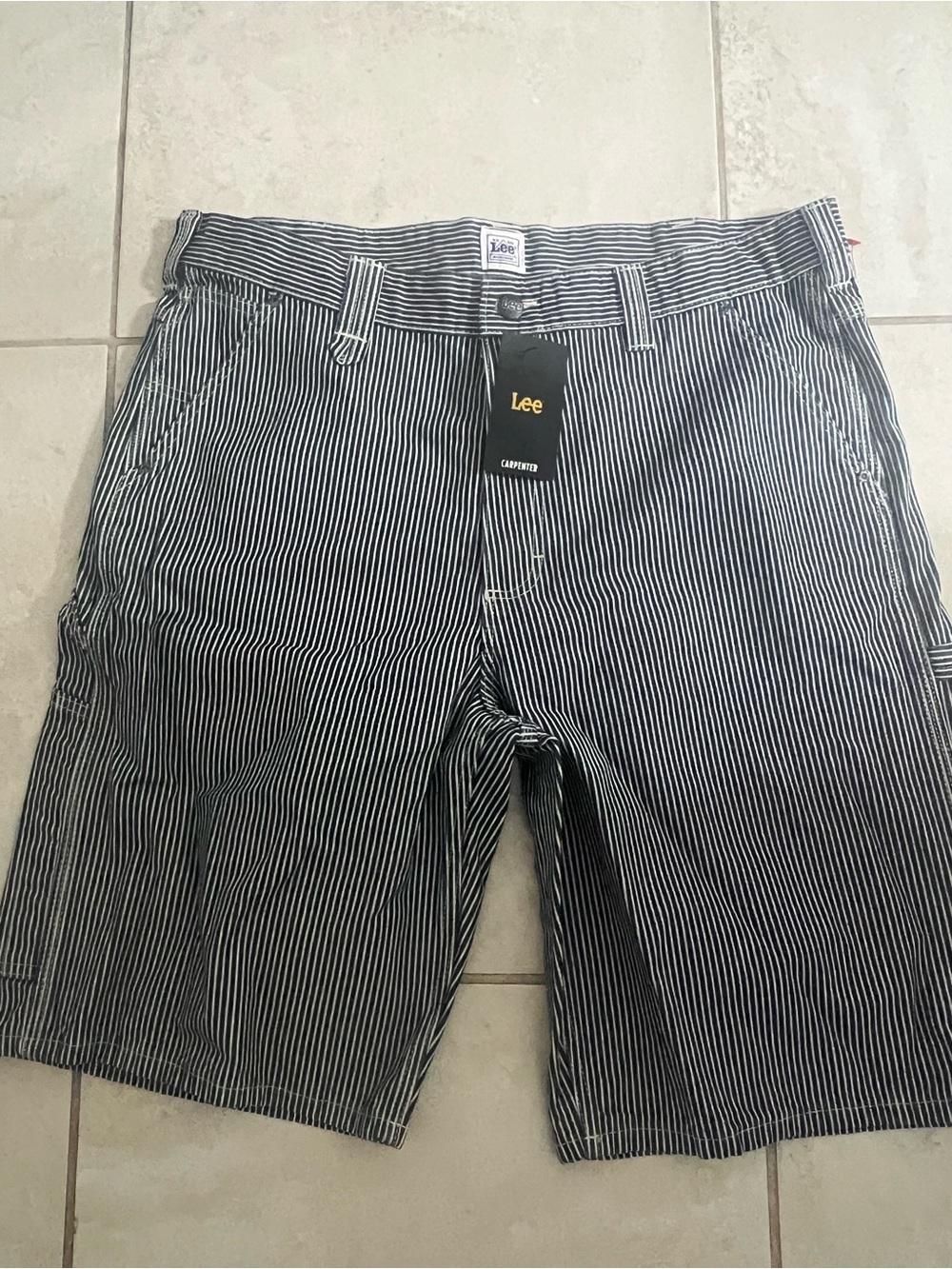Lee Men’s Navy & White Pinstripe Cargo Shorts